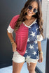 Stripes Stars Print Knit Short Sleeves Top